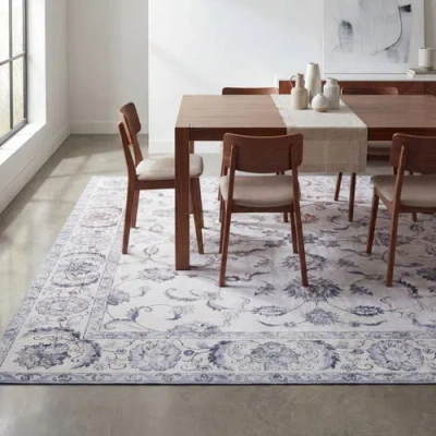 Jonathan Y Arabella Vintage Floral Border Non-slip Machine-washable Ivory/gray 2 Ft. X 8 Ft. Runner  In White