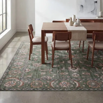 Jonathan Y Arabella Vintage Floral Border Non-slip Machine-washable Ivory/gray 2 Ft. X 8 Ft. Runner  In Green