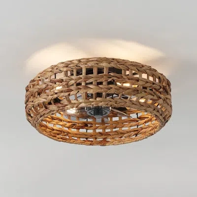 Jonathan Y Archer 20.25" 4-light Coastal Bohemian 6-speed Metal/seagrass Mobile-app/remote-controlled Lantern L In Brown