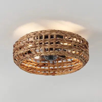 Jonathan Y Archer 4-light Coastal Led Ceiling Fan, Metal/seagrass, App/remote, Lantern Design In Neutral
