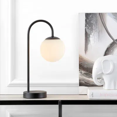 Jonathan Y Arco Iron/glass Minimalist Mid-century Globe Led Table Lamp In Black