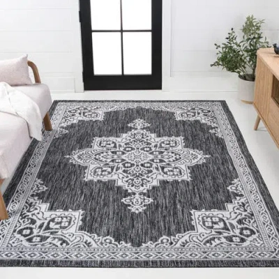 Jonathan Y Arden Vintage Casual Medallion Indoor/outdoor Area Rug In Dark Gray/cream