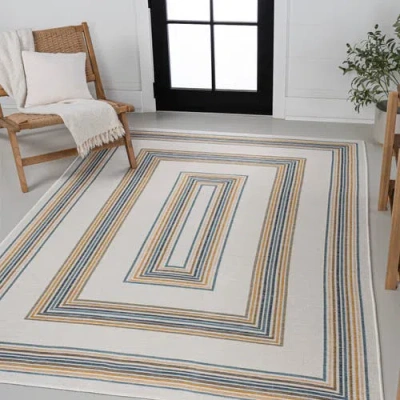 Jonathan Y Argo Classic Nautical Mitre Stripe Reversible Machine-washable Indoor/outdoor Area Rug In Navy/cream