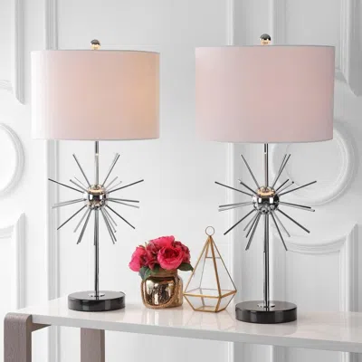 Jonathan Y Aria 31.5" Metal/marble Led Table Lamp (set Of 2) In Black