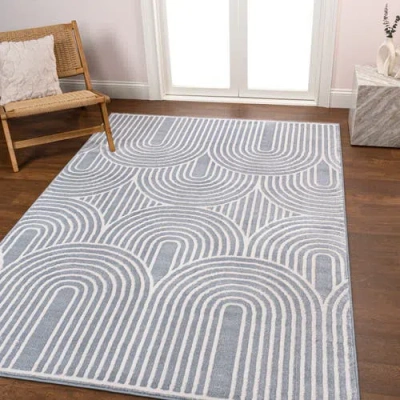 Jonathan Y Ariana Midcentury Art Deco Striped Arches Two-tone High-low Area Rug In Blue/white