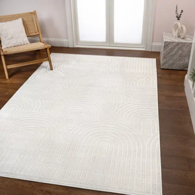 Jonathan Y Ariana Midcentury Art Deco Striped Arches Two-tone High-low Area Rug In White/cream