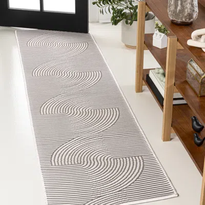 Jonathan Y Arielle Mid-century Modern Curve Stripe Reversible Machine-washable Dark Gray/cream 2 Ft. X 8 Ft. In