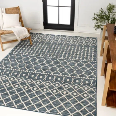 Jonathan Y Arielle Mid-century Modern Curve Stripe Reversible Machine-washable Indoor/outdoor Area R In Navy/cream