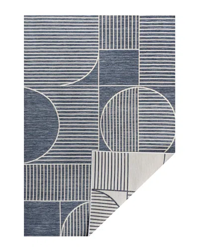Jonathan Y Arielle Mid-century Modern Geometric Lines Reversible Machine-  Washable Indoor/outdoor A In Navy