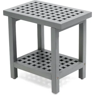 Jonathan Y Armin 18.1" Modern Classic Grid Slat Solid Acacia Wood Indoor/outdoor Shower Stool In Gray