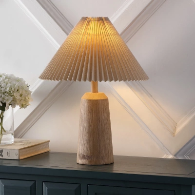 Jonathan Y Arvid 20.5" Rustic Scandinavian Resin/iron Lighthouse Led Table Lamp With Pleated Shade, Beige Wood In Brown