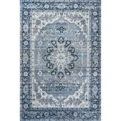Jonathan Y Asa Ornate Medallion Machine-washable Area Rug In Blue/cream