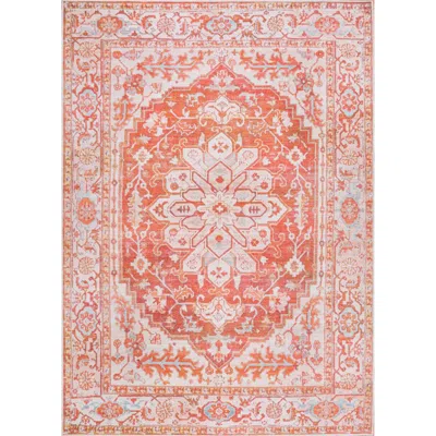 Jonathan Y Asa Ornate Medallion Machine-washable Area Rug In Orange/cream