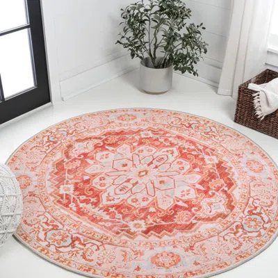 Jonathan Y Asa Ornate Medallion Machine-washable Area Rug In Orange/cream-beige