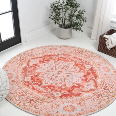 Jonathan Y Asa Ornate Medallion Machine-washable Round Area Rug In Pink