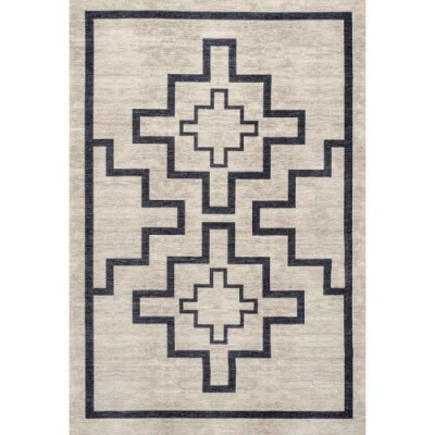 Jonathan Y Ashkii Minimalist Medallion Machine-washable Area Rug In Ivory/dark Gray