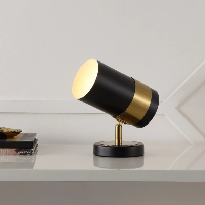 Jonathan Y Astra 9.25" Modern Industrial Iron Adjustable Indoor Led Floor Spotlight, Black/brass Gold