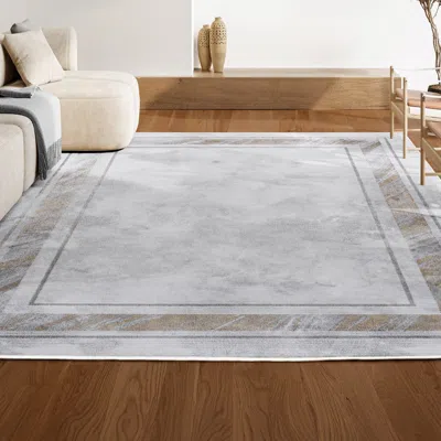 Jonathan Y Athens Classic Border Marble Pattern High-low Area Rug In Silver/gold