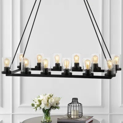 Jonathan Y Athos 45.5" 12-light Seeded Glass/iron Rustic Farmhouse Linear Led Candelier In Black