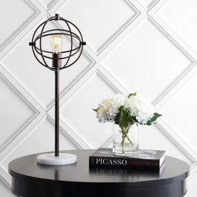 Jonathan Y Atomic Caged 26.5" Edison Bulb Metal/marble Modern Led Table Lamp In Brown