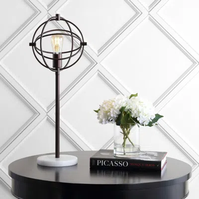 Jonathan Y Atomic Edison Bulb Metal/marble Modern Led Table Lamp In Oil Rubbed Bronze/white