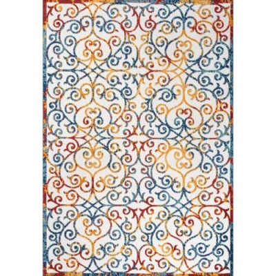 Jonathan Y Atrani Scroll Trellis Indoor/outdoor Area Rug In Cream/blue/red