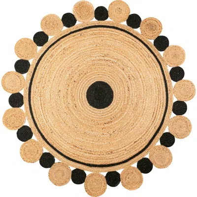 Jonathan Y Aurora Two-tone Jute Hippy Circle Medallion Round Area Rug In Black/natural
