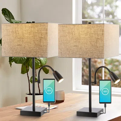 Jonathan Y Austin 25.5" 2-light Farmhouse Industrial Iron Led Table Lamp With Usb Charging Port And Adjustable In Neutral