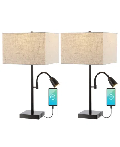 JONATHAN Y AUSTIN 25.5" 2-LIGHT FARMHOUSE INDUSTRIAL IRON LED TABLE LAMP WITH USB CHARGING PORT AND ADJUSTABLE 