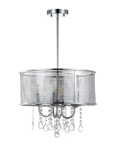 Jonathan Y Avah 17in Metal Crystal Adjustable Led Drop Pendant In Silver