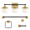 JONATHAN Y AVALON 26" 3-LIGHT FARMHOUSE COTTAGE VANITY LIGHT WITH BATHROOM HARDWARE ACCESSORY SET, GOLD PAINTIN