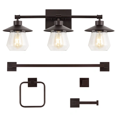 Jonathan Y Avalon 26" 3-light Farmhouse Cottage Vanity Light With Bathroom Hardware Accessory Set, Oil Rubbed B In Black