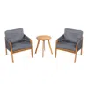 Jonathan Y Aveiro 3-piece Modern Bohemian Roped Acacia Wood Conversation Outdoor Patio Set With Cushions, Gray/