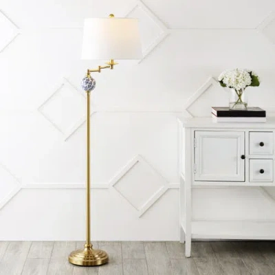 Jonathan Y Aveiro Classic Midcentury Iron Led Floor Lamp In Blue