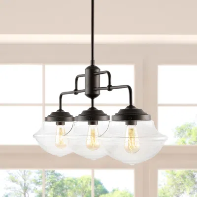 Jonathan Y Avery 37.5" 3-light Industrial Farmhouse Rustic Iron/glass Linear Led Pendant In Black