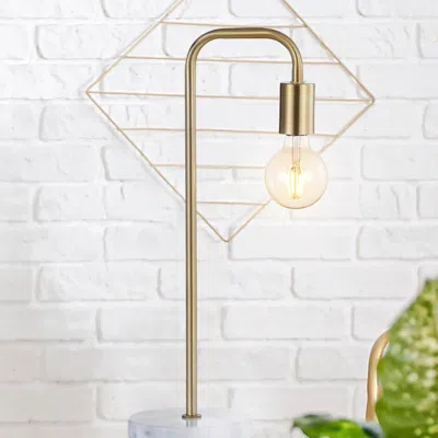 Jonathan Y Axel 20.5" Minimalist Glam Gold Pipe Metal/marble Led Table Lamp