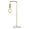 Jonathan Y Axel 20.5in Minimalist Glam Gold Pipe Metal Marble Led Table Lamp In Brass Gold/white