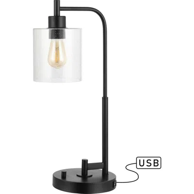 Jonathan Y Axel Modern Glass Farmhouse Industrial Usb Charging Led Task Lamp In Black