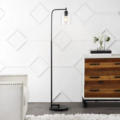 Jonathan Y Axel Modern 60" Iron/seeded Glass Farmhouse Industrial Led Floor Lamp In Black
