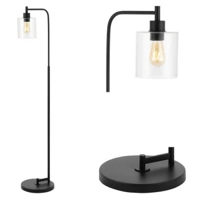 Jonathan Y Axel Modern 60" Iron/seeded Glass Farmhouse Industrial Led Floor Lamp, Black
