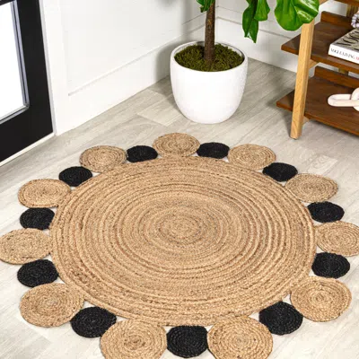 Jonathan Y Ayana Two-tone Jute Hippy Circle Natural/black Round Area Rug In Brown