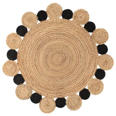 Jonathan Y Ayana Two-tone Jute Hippy Circle Round Area Rug In Natural/black
