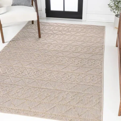 Jonathan Y Aylan High-low Pile Knotted Trellis Geometric Indoor/outdoor Area Rug In Beige