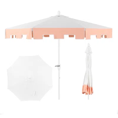 Jonathan Y Baiona 9 Ft. Classic Midcentury Market Patio Umbrella With Uv Protection, Auto-tilt, Crank And Wind In White