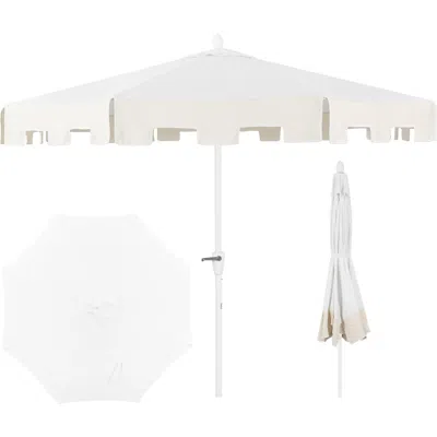 Jonathan Y Baiona Coastal Octagon Aluminum Market Outdoor Patio Umbrella With Crank Lift And Tilt, U In White