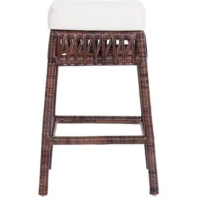 Jonathan Y Bali Bohemian Woven Rattan Backless Counter Stool With Square Foam Cushion And Footrest F In Brown