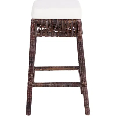 Jonathan Y Bali Bohemian Woven Rattan Backless Counter Stool With Square Foam Cushion And Footrest F In Brown