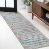 Jonathan Y Batten Modern Stripe Area Rug In Gray/turquoise