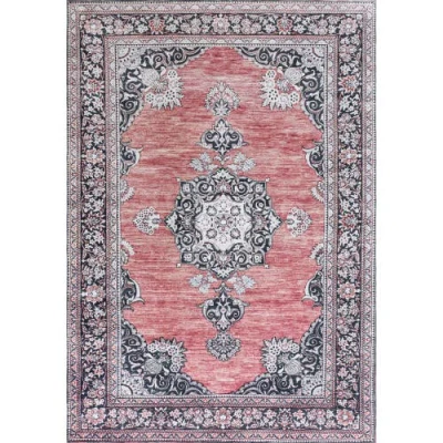 Jonathan Y Bausch Bohemian Distressed Chenille Machine-washable Area Rug In Dark Pink/black/white