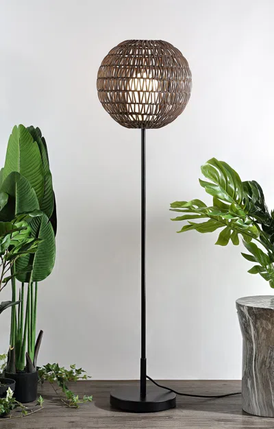Jonathan Y Bea 61" Outdoor Woven Globe Led Floor Lamp In Gold